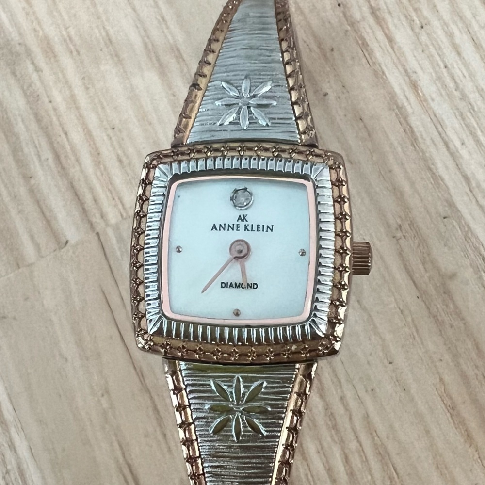 Anne Klein diamond silver tone rose gold tone bracelet watch NEW BATTERY